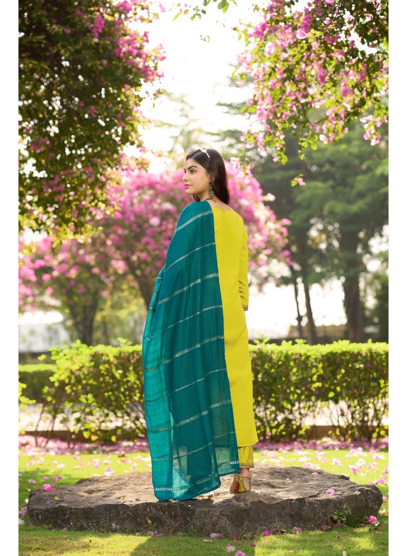 VISHVA CREATION Lime Embroidered Kurta Suit Set for Women - Image 4