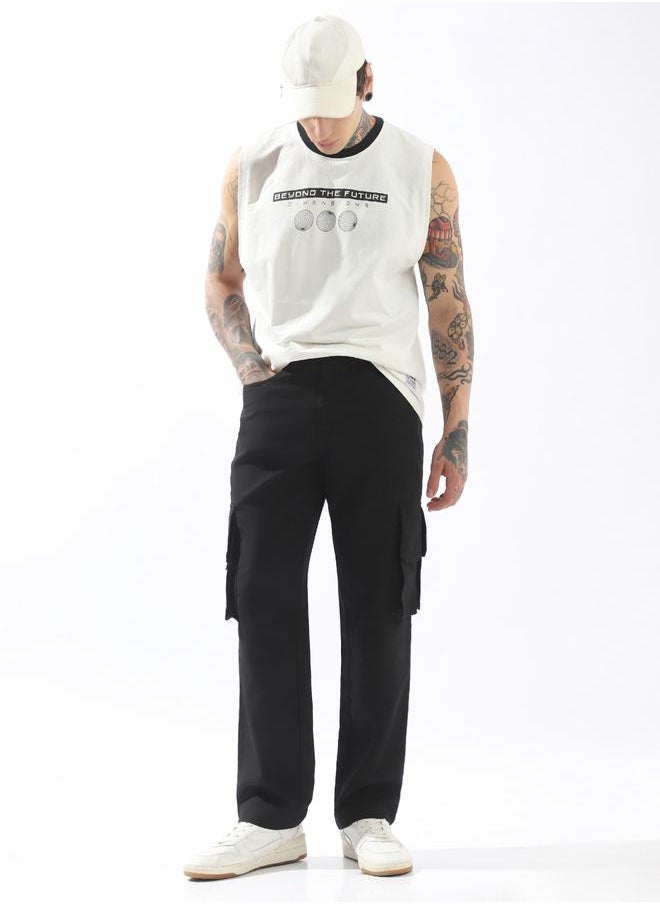 Hubberholme Black Trousers Solid Button Woven Full Cargo Mid-Rise for Men – Make every day iconic  - Image 1
