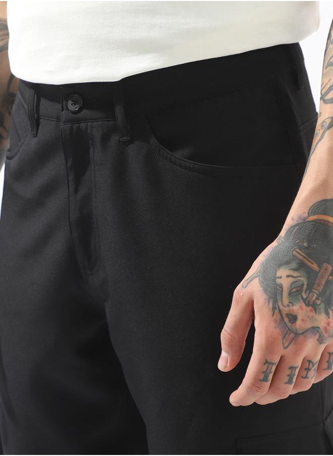Hubberholme Black Trousers Solid Button Woven Full Cargo Mid-Rise for Men – Make every day iconic  - Image 5