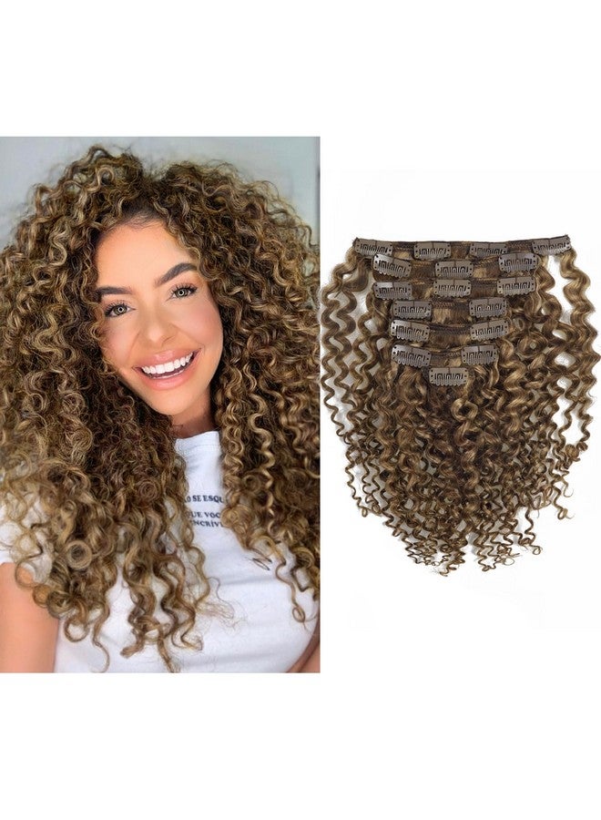 Lacer Clip In Human Hair Extensions Afro Jerry Curly 3B 3C Real Hair Clip In Extensions For Black Women Natural Black Color 100% Brazilian African American Hair Extensions (20 Inch, Jerry Curly P4/27) - Image 1