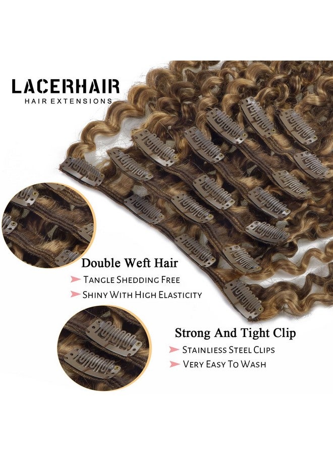 Lacer Clip In Human Hair Extensions Afro Jerry Curly 3B 3C Real Hair Clip In Extensions For Black Women Natural Black Color 100% Brazilian African American Hair Extensions (20 Inch, Jerry Curly P4/27) - Image 4
