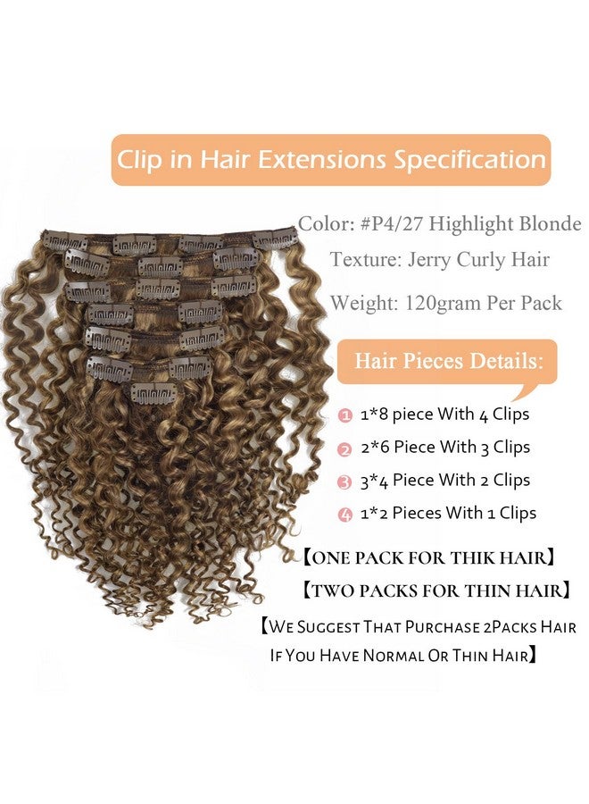 Lacer Clip In Human Hair Extensions Afro Jerry Curly 3B 3C Real Hair Clip In Extensions For Black Women Natural Black Color 100% Brazilian African American Hair Extensions (20 Inch, Jerry Curly P4/27) - Image 2