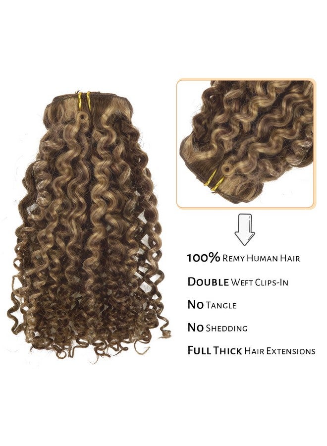 Lacer Clip In Human Hair Extensions Afro Jerry Curly 3B 3C Real Hair Clip In Extensions For Black Women Natural Black Color 100% Brazilian African American Hair Extensions (20 Inch, Jerry Curly P4/27) - Image 3