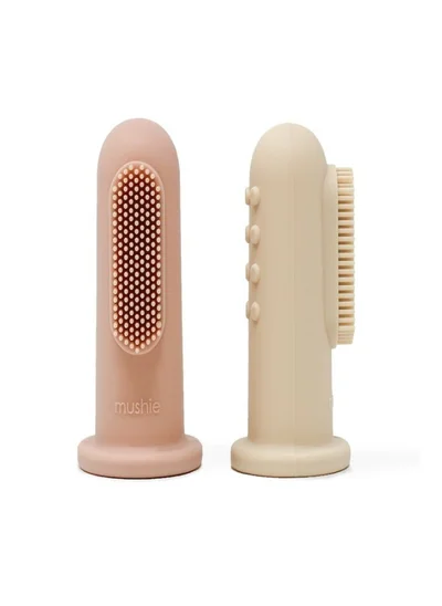 mushie 2-Piece Silicone Finger Toothbrush - Blush/Shifting Sand