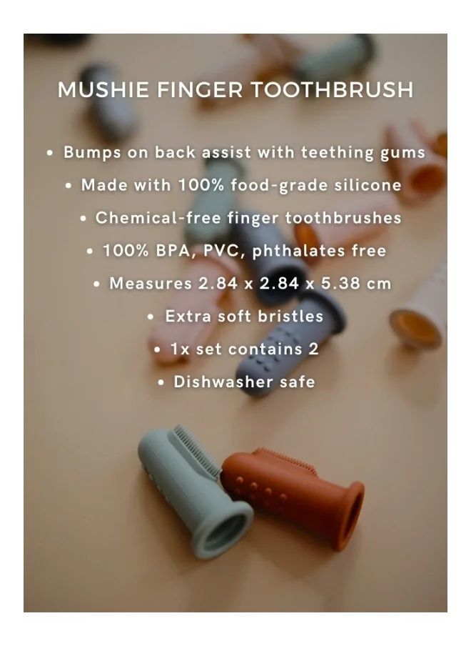mushie 2-Piece Silicone Finger Toothbrush - Blush/Shifting Sand