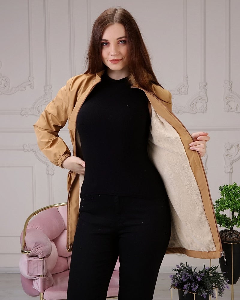 Vibeys Collection Brown Fur Lined and Waterproof Plus Size Oversized Women's Winter Coat & Jacket - Image 2