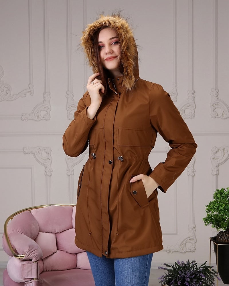 Vibeys Collection Brown Fur Lined and Waterproof Plus Size Oversized Women's Winter Coat & Jacket - Image 4