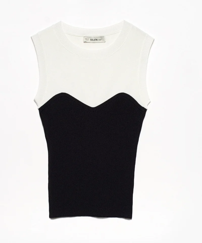 Dilvin 2647 Crew Neck Sleeveless Undershirt-Black-Ecru