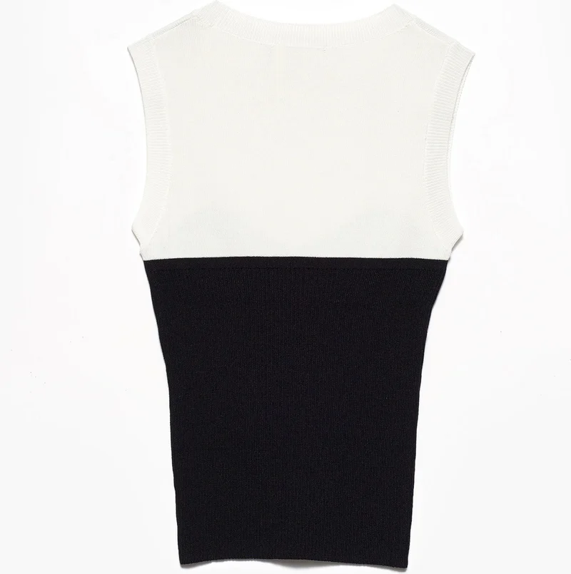 Dilvin 2647 Crew Neck Sleeveless Undershirt-Black-Ecru