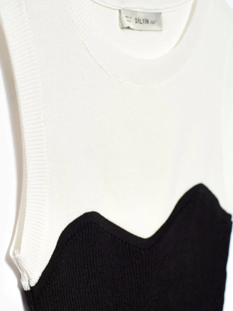 Dilvin 2647 Crew Neck Sleeveless Undershirt-Black-Ecru