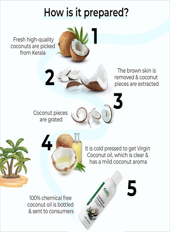 EDITH زيت جوز الهند وإكليل الجبل للشعر، لنمو الشعر والتحكم في تساقطه، للرجال والنساء، طبيعي 100%، 200 مل - Image 3