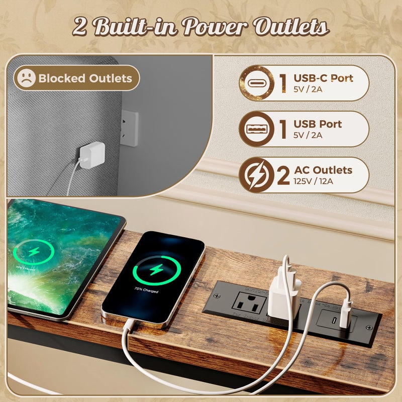 Huuger Narrow Sofa Table with 2 Power Outlets, 63-86.6 Inch Adjustable Length, Behind The Couch Table with USB-C Ports, Long Entryway Console Table, Anti-tip Kit, for Hallway Entry, Rustic Brown - Image 5