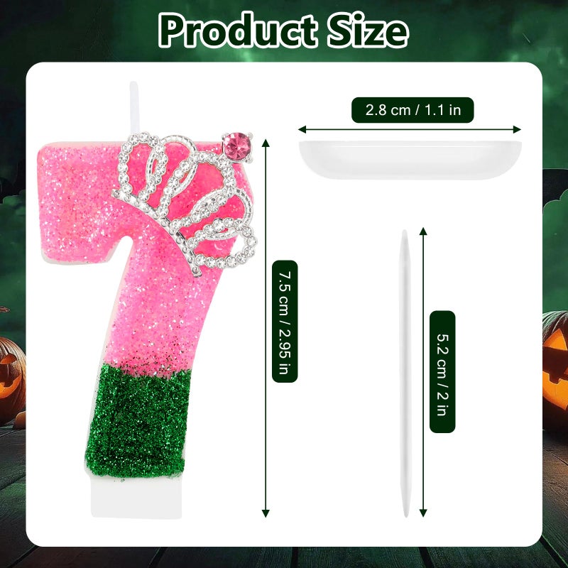 IDIJOLI Wicked Birthday Candle Pink and Green Number 7 Candle Birthday Cake Topper Cupcake Decor Witch Themed Party Decorations Anniversary Celebrations Supplies Favors - Image 3