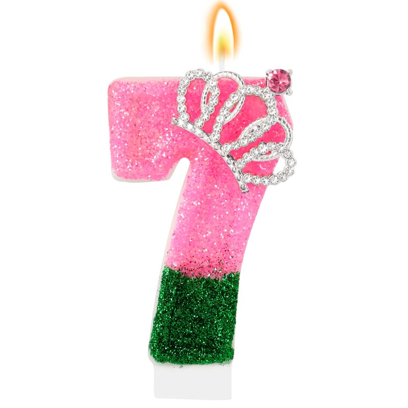 IDIJOLI Wicked Birthday Candle Pink and Green Number 7 Candle Birthday Cake Topper Cupcake Decor Witch Themed Party Decorations Anniversary Celebrations Supplies Favors - Image 1
