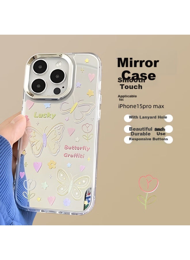 Jiang Ming Jiangming Mirror Phone Case For Iphone 15 Pro Max, Trendy Makeup Mirror, Women's Soft Case With Large Camera Cutout, Non-distorting Raised Edges - Image 1