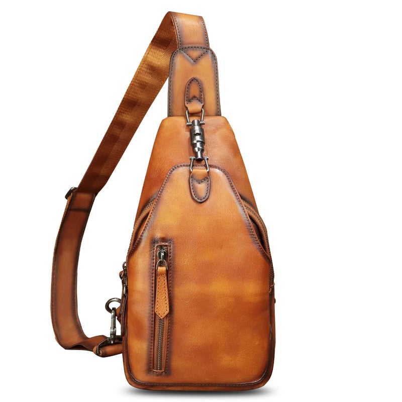 IVTG Genuine Leather Sling Bag for Men Women Crossbody Bag Chest Bag Sling Backpack Purses Hiking Sports Travel Daypack (Brown) - Image 2