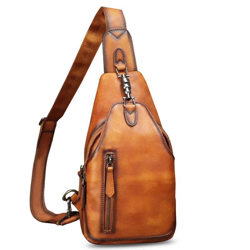 IVTG Genuine Leather Sling Bag for Men Women Crossbody Bag Chest Bag Sling Backpack Purses Hiking Sports Travel Daypack (Brown) - Image 1