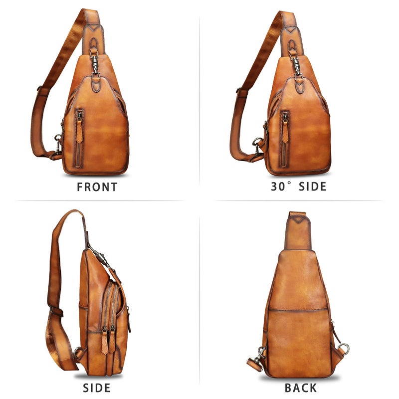 IVTG Genuine Leather Sling Bag for Men Women Crossbody Bag Chest Bag Sling Backpack Purses Hiking Sports Travel Daypack (Brown) - Image 4