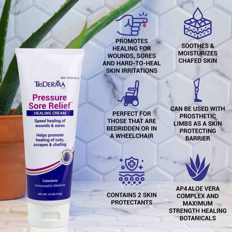تراي ديرما MD Pressure Sore Relief Healing Cream for Bed Sores, Pressure Sores, Wound Healing, Chafed Skin and Hard-to-Heal Skin Sores with Calendula and AP4 Aloe Vera Gel, 4 oz Tube - Image 3