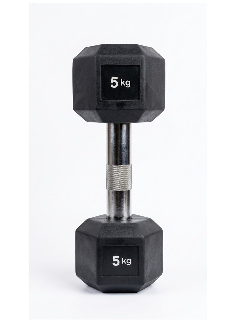 Rubber Dumbbells with Metal Handles for Home and Gym Strength Training (Pack of 2) (5 kg), Black - Image 2
