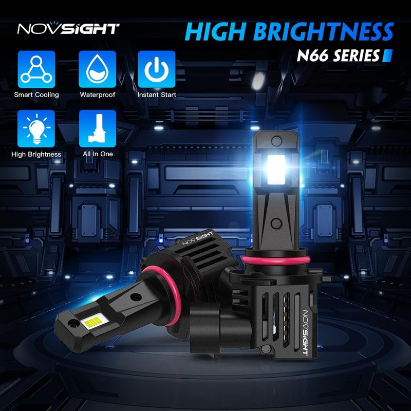NOVSIGHT مصابيح أمامية LED NOVSIGHT 9005 HB3 - تصميم ميني 1:1 80W 18000LM 6500K مصابيح أمامية HB3، توصيل وتشغيل، بديل لمصابيح الهالوجين والزينيون 9005، مقاومة للماء IP68، عبوة من 2 - Image 2