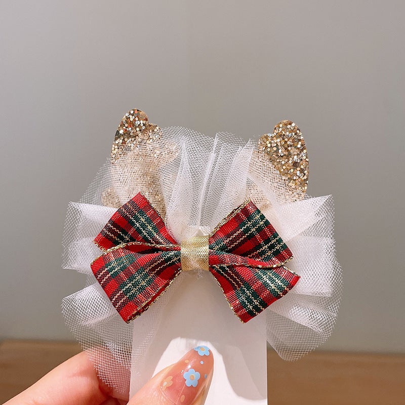 Generic Christmas Kids Cute Hat Hair Clip Antler Grip 12# lace bow