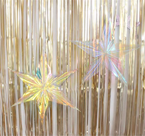 Crafjie 6 Pack 15.74 Inch Iridescent Ornament Star Hanging Decorations Hexagon Star Clear Foil Decorative Folding Rainbow Shine Party Ornaments for Bridal Shower Wedding Birthday Frozen Theme Decoration - Image 4