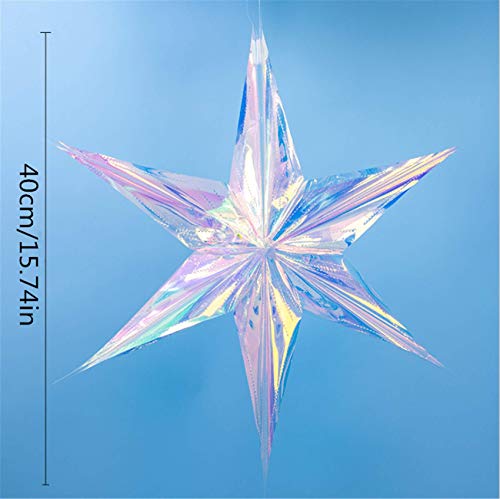 Crafjie 6 Pack 15.74 Inch Iridescent Ornament Star Hanging Decorations Hexagon Star Clear Foil Decorative Folding Rainbow Shine Party Ornaments for Bridal Shower Wedding Birthday Frozen Theme Decoration - Image 2