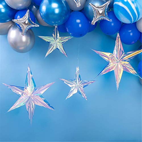 Crafjie 6 Pack 15.74 Inch Iridescent Ornament Star Hanging Decorations Hexagon Star Clear Foil Decorative Folding Rainbow Shine Party Ornaments for Bridal Shower Wedding Birthday Frozen Theme Decoration - Image 5