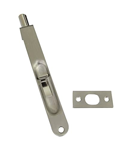 QCAA Solid Brass Flush Bolt, Round Shape, 6", Brushed Satin Nickel, 1 Pack, Made in Taiwan - Image 1