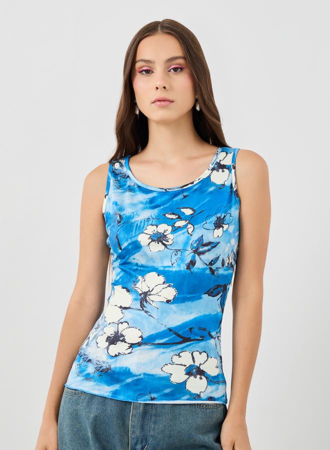 تايك تو بلوزة بدون أكمام بطبعة زهور بياقة مستديرة - Image 2
