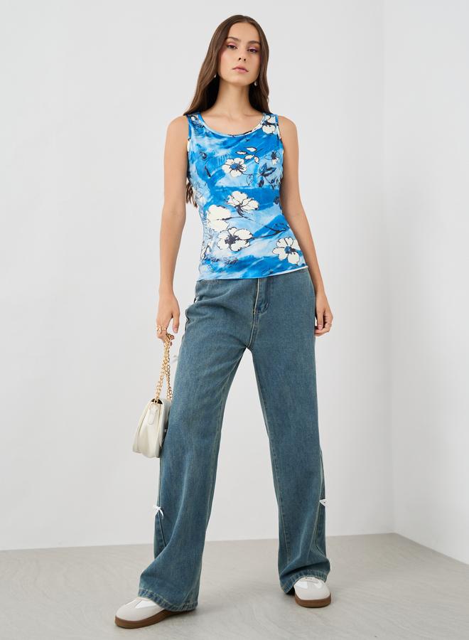 تايك تو بلوزة بدون أكمام بطبعة زهور بياقة مستديرة - Image 3