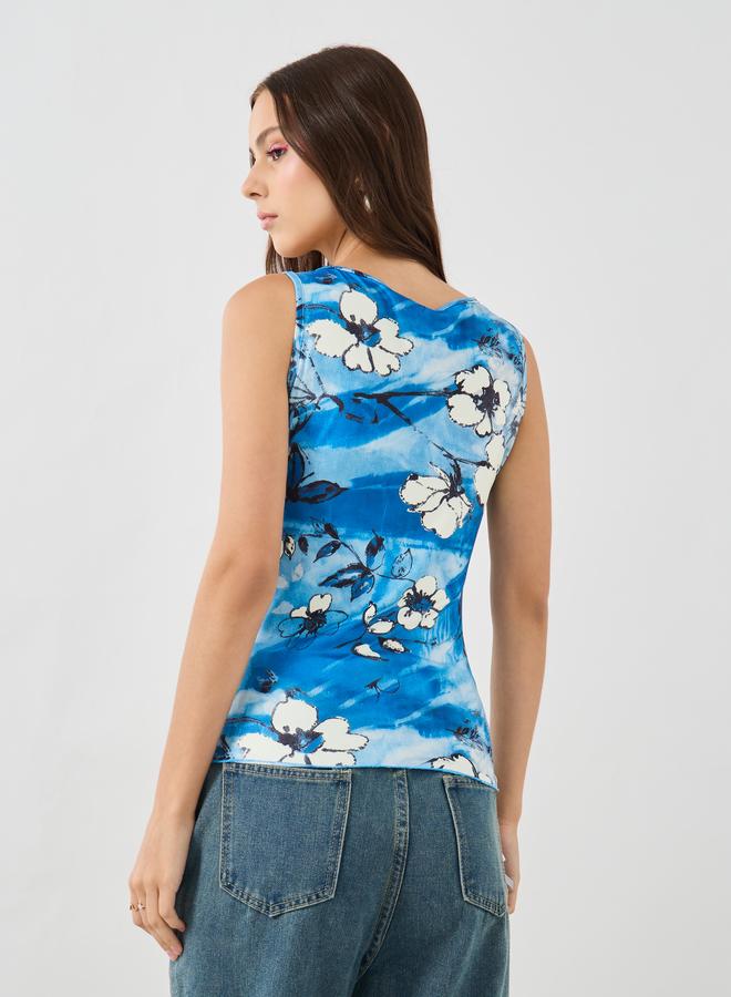 تايك تو بلوزة بدون أكمام بطبعة زهور بياقة مستديرة - Image 5