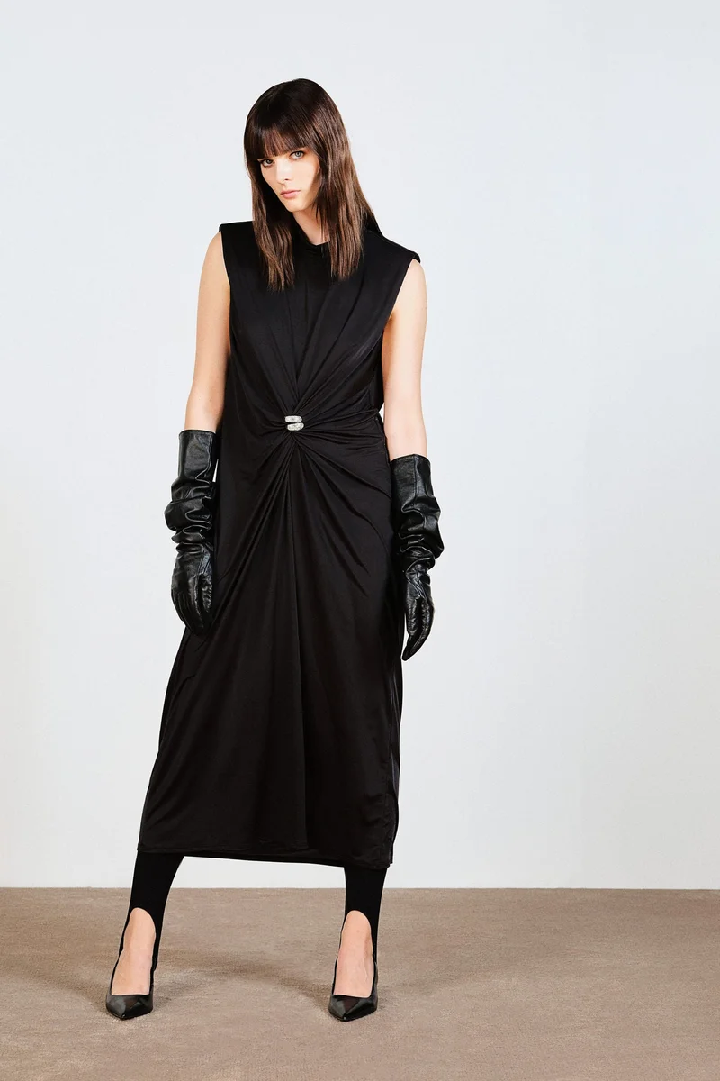 H&M Draped Shoulder-Pad Dress