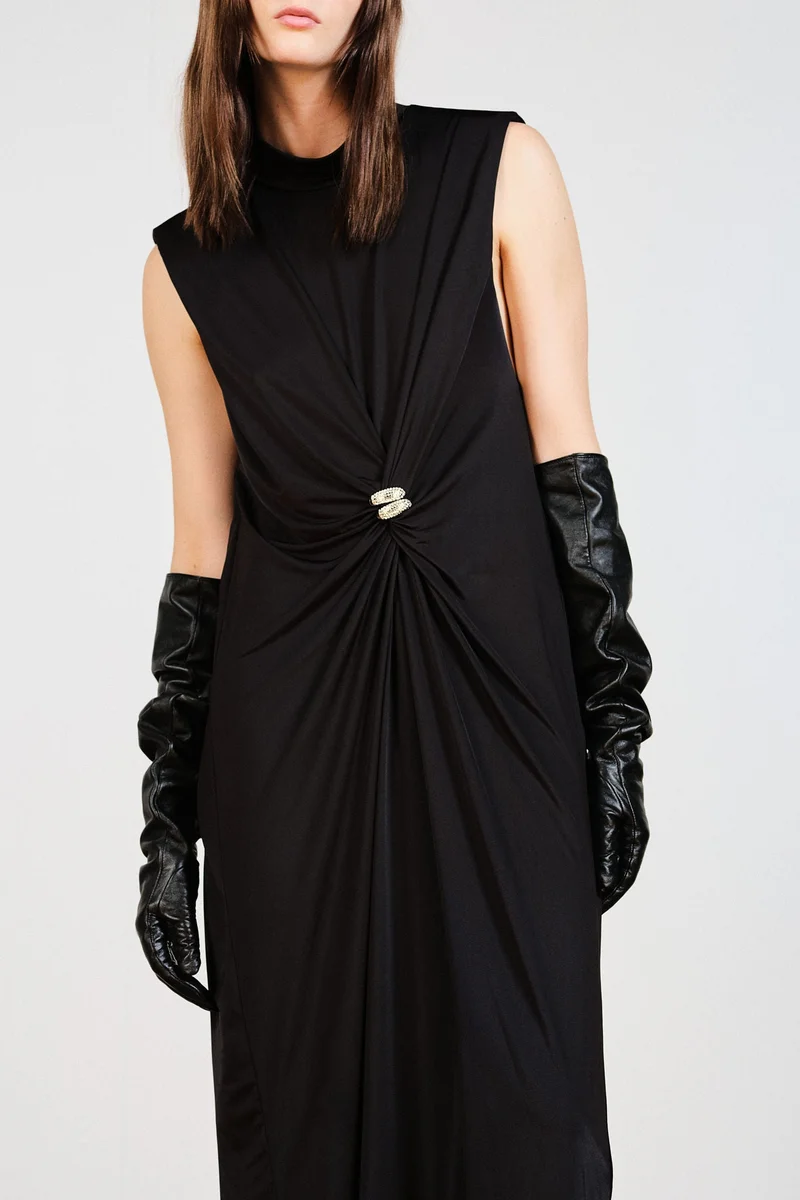 H&M Draped Shoulder-Pad Dress