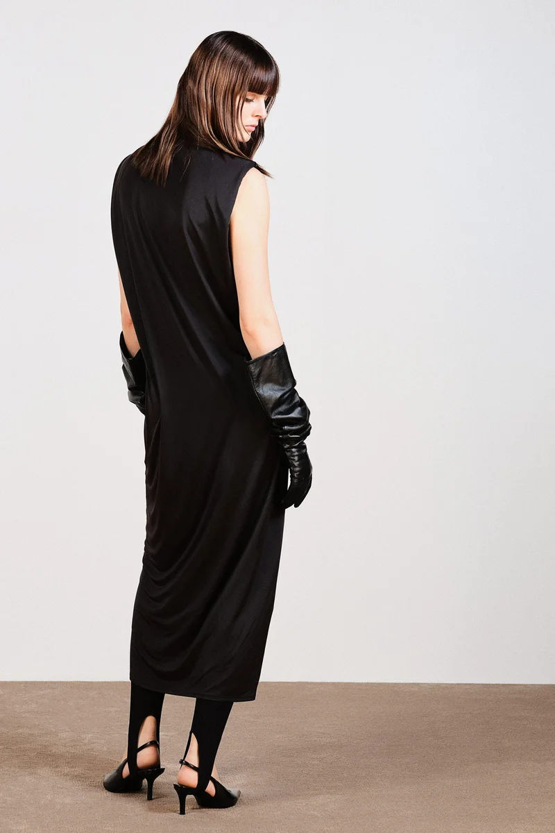 H&M Draped Shoulder-Pad Dress