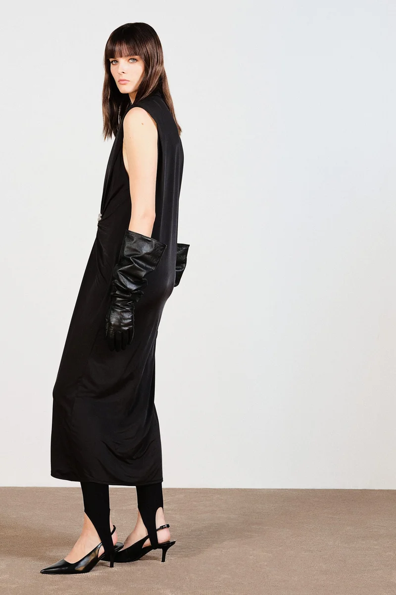 H&M Draped Shoulder-Pad Dress