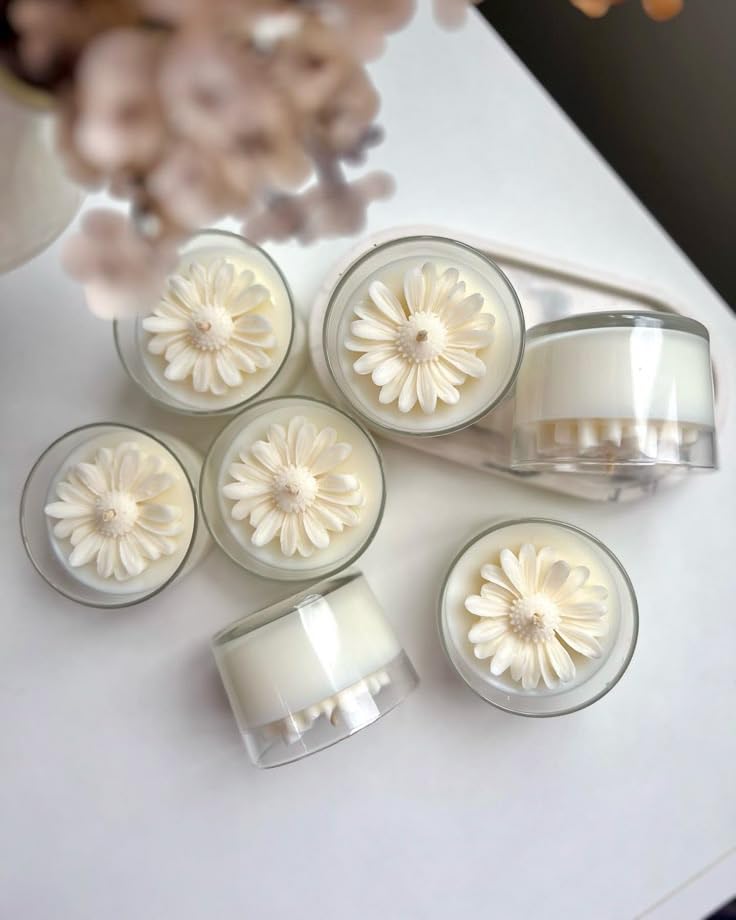 CANDLE_CABINETS Daisy Flower Aroma Candle, Soy Wax Scented Decorative Candle in Glass Jar,Prefect Gift for Meditation Stress Relief Mood Boosting Bath Yoga- - Image 2