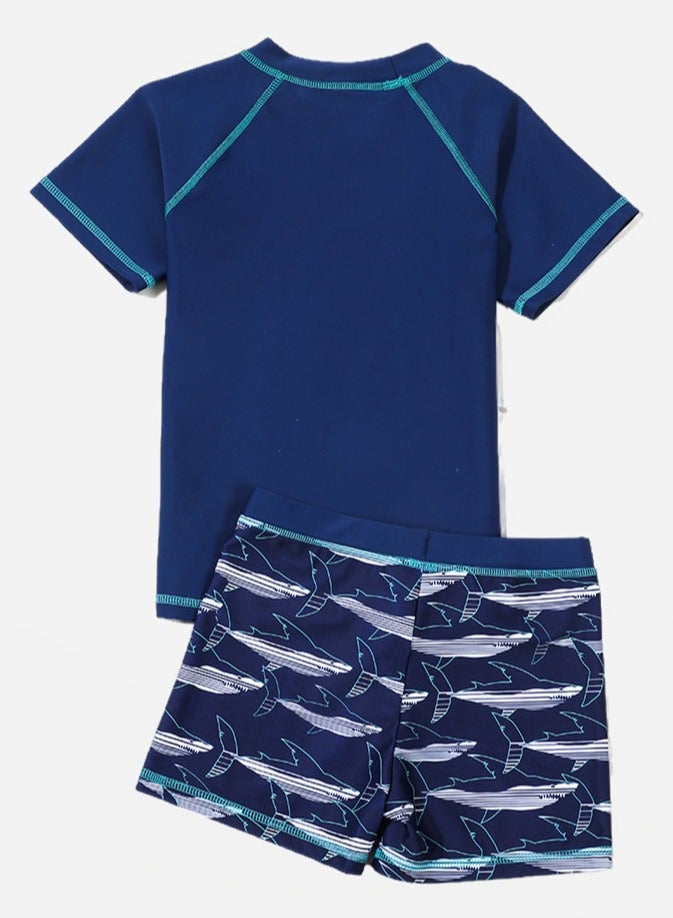 Loquat Boys Split Swimsuits Set Short Sleeve Swim Shirts ,Swim Trunks 2 Piece Set - Image 2
