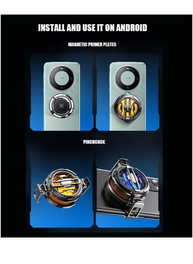 ميمو مبرد هاتف مغناطيسي، مروحة تبريد محمولة للهاتف، مبرد هاتف محمول مروحة هاتف محمول عالمي للهاتف المحمول للبث المباشر من تيكتوك (أسود + برتقالي) - Image 4