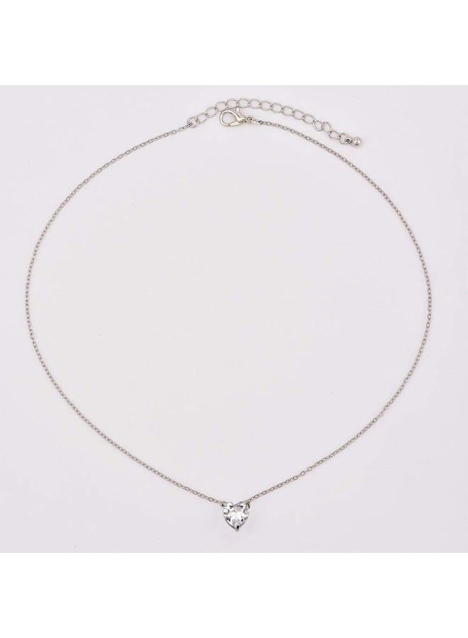 BERYUAN Women Simple Choker Heart Choker Pendant Necklace Trendy Necklace Bridal Necklace Teen Necklace Jewelry for Women and Girls (SILVER) - Image 4