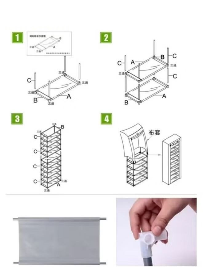 10-layer shoe rack, non-woven fabric cover shoe storage cabinet, corridor, doorway, living room shoe rack  grey - Image 3
