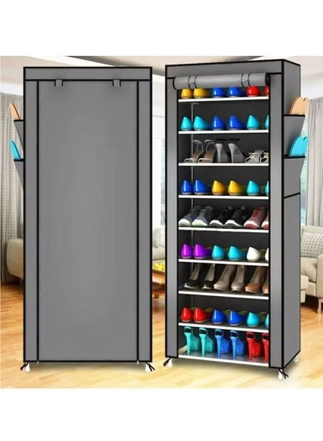 10-layer shoe rack, non-woven fabric cover shoe storage cabinet, corridor, doorway, living room shoe rack  grey - Image 2