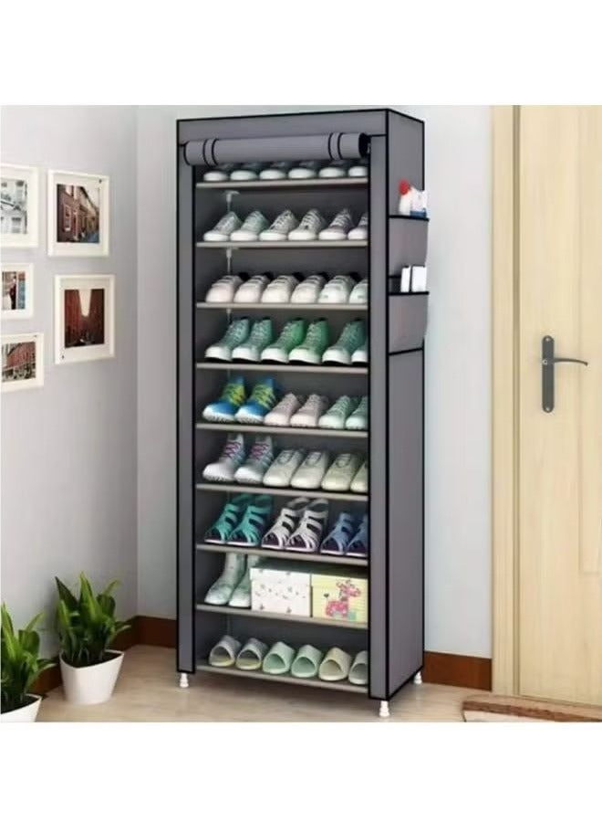 10-layer shoe rack, non-woven fabric cover shoe storage cabinet, corridor, doorway, living room shoe rack  grey - Image 5