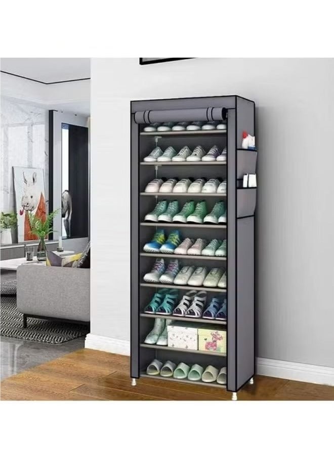 10-layer shoe rack, non-woven fabric cover shoe storage cabinet, corridor, doorway, living room shoe rack  grey - Image 1