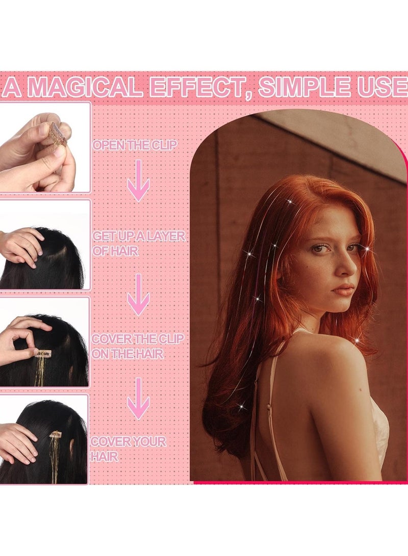 KASTWAVE 36 قطعة مجموعة خيوط شعر لامعة بطول 19.7 بوصة - خيوط شعر لامعة مع مشابك، 9 ألوان مقاومة للحرارة - إكسسوارات شعر ملونة للنساء والفتيات وحفلات الأطفال - Image 2