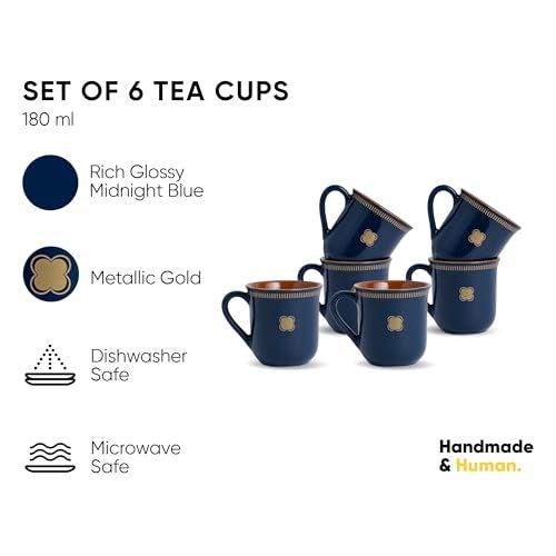 Shay Royal Tea Cup Set, Set of 6, Blue, 180ml | Cup Set of 6 for Tea | Glossy Finish | Premium Ceramic (Royal Tea Cups - Blue) - Image 2