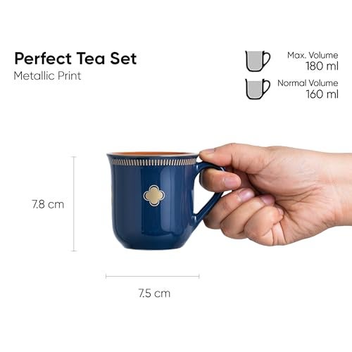 Shay Royal Tea Cup Set, Set of 6, Blue, 180ml | Cup Set of 6 for Tea | Glossy Finish | Premium Ceramic (Royal Tea Cups - Blue) - Image 4