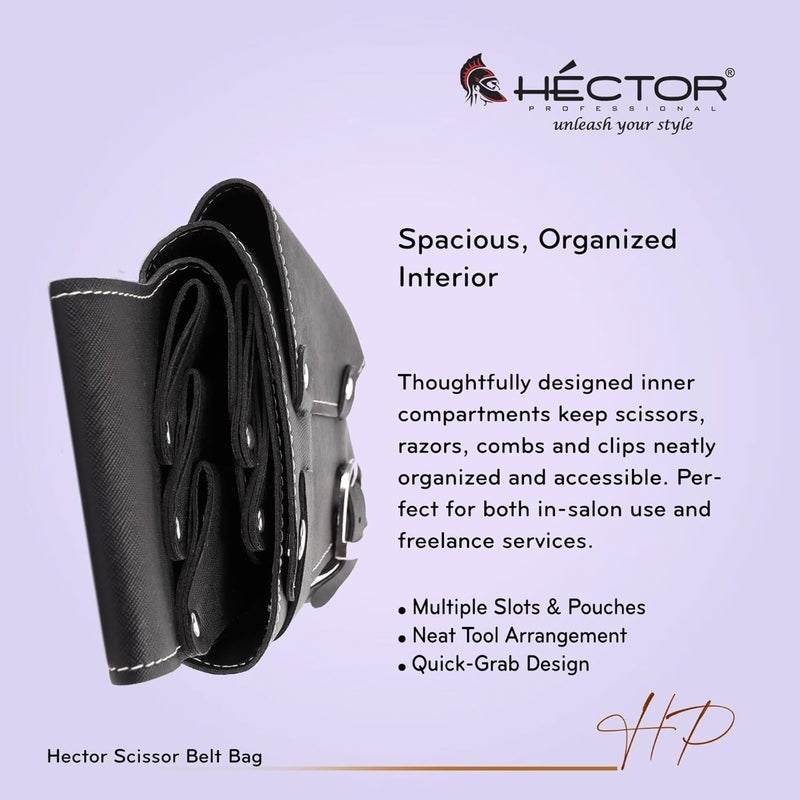 HECTOR Professional Leather Scissors Belt Kit Pouch with Metal Studs, Black - Image 2