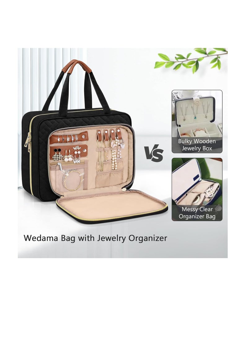 Wedama Wedama Toiletry Bag for Women, Hanging Travel Toiletry Bag with Jewelry Organizer Compartment Large Makeup Bag, PVC Waterproof Cosmetic Travel Bag for Travel Business Trips Camping Bathroom, Black  - Image 2